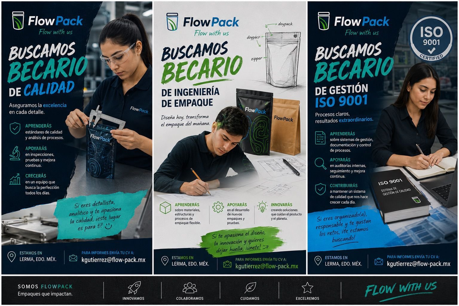 Becarios en calidad, ingeniería de empaque y de gestión ISO 900
